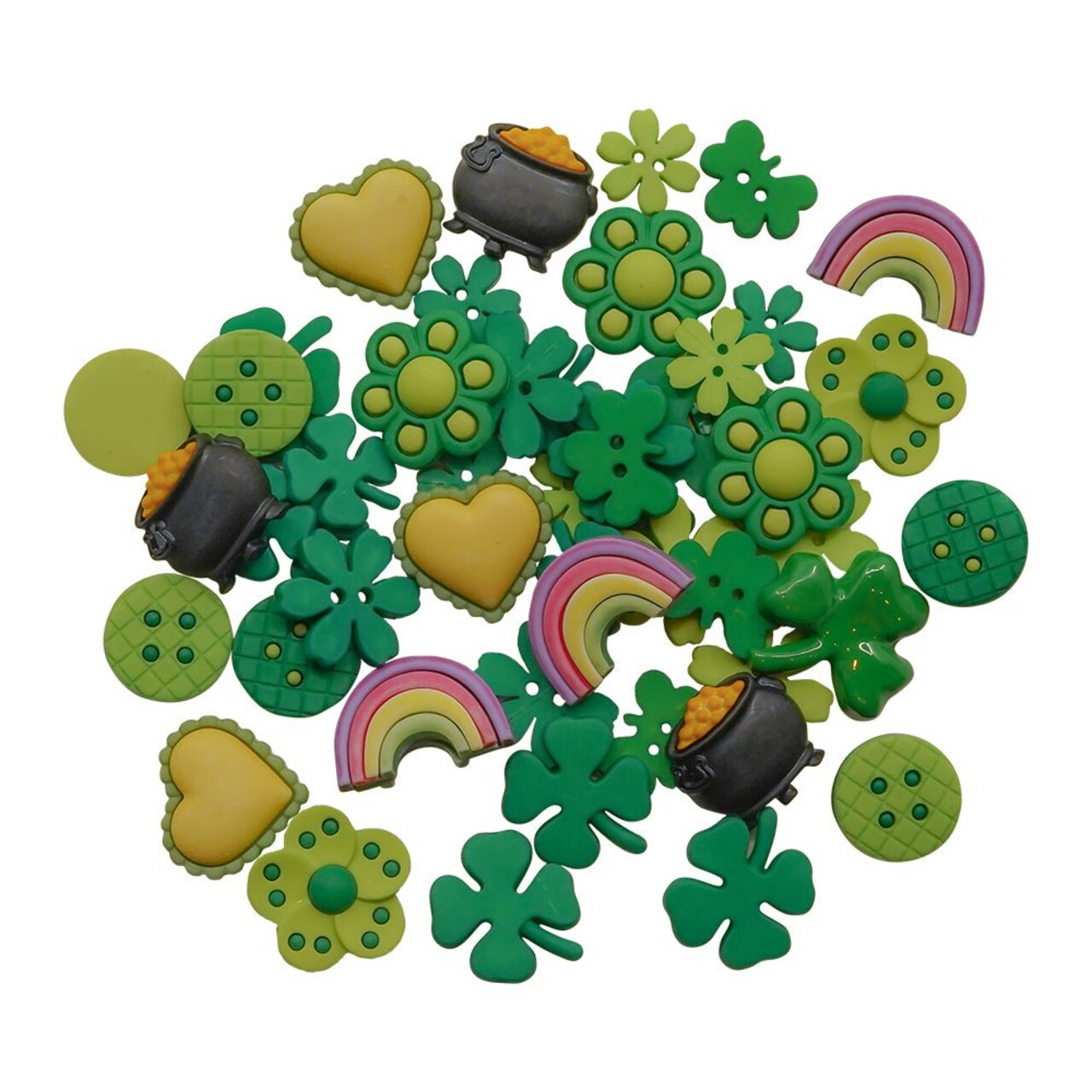 Buttons Galore St. Patrick's Day Buttons Galore 50 Piece Button Assortment – Buttons for Crafts & Sewing – Shamrock, Rainbow, Pot of Gold, and Green Heart Designs